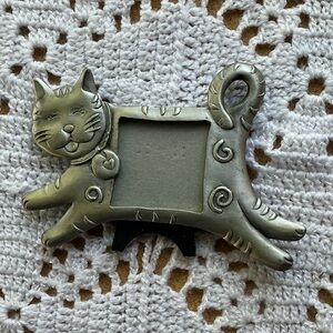 Vintage Pewter Picture Frame Featuring Playful Cat/Kitten
